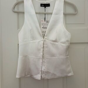 Zara Women's White Sleeveless Silk Top